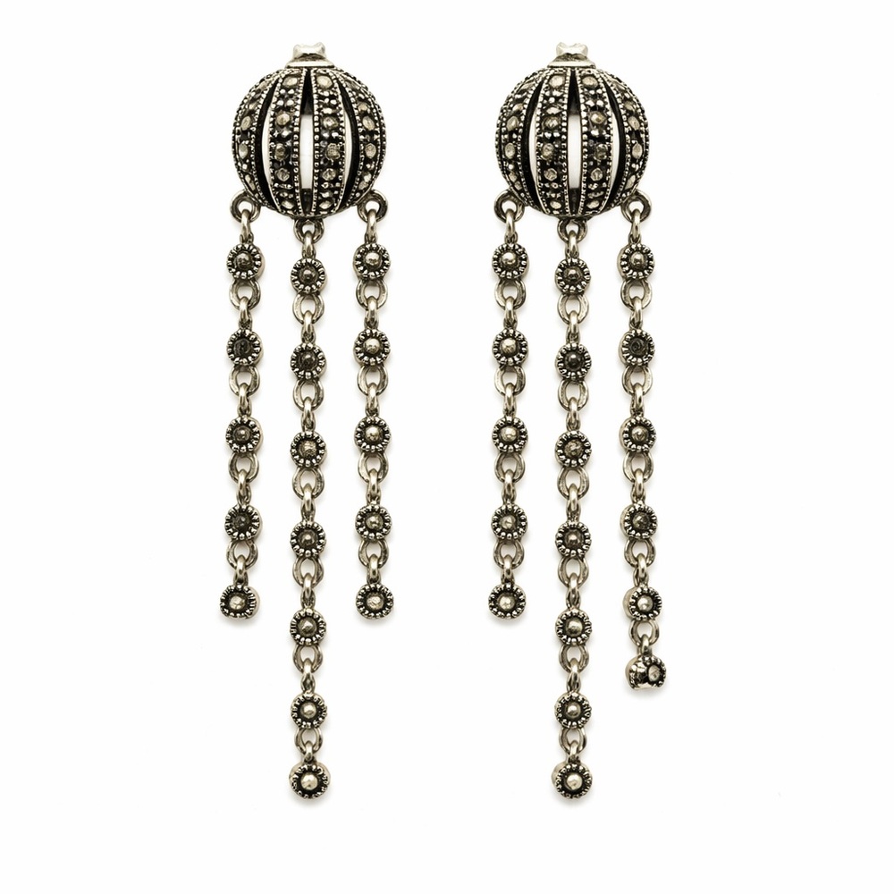 S925 Marcasite Triple Strand Dangle Earrings